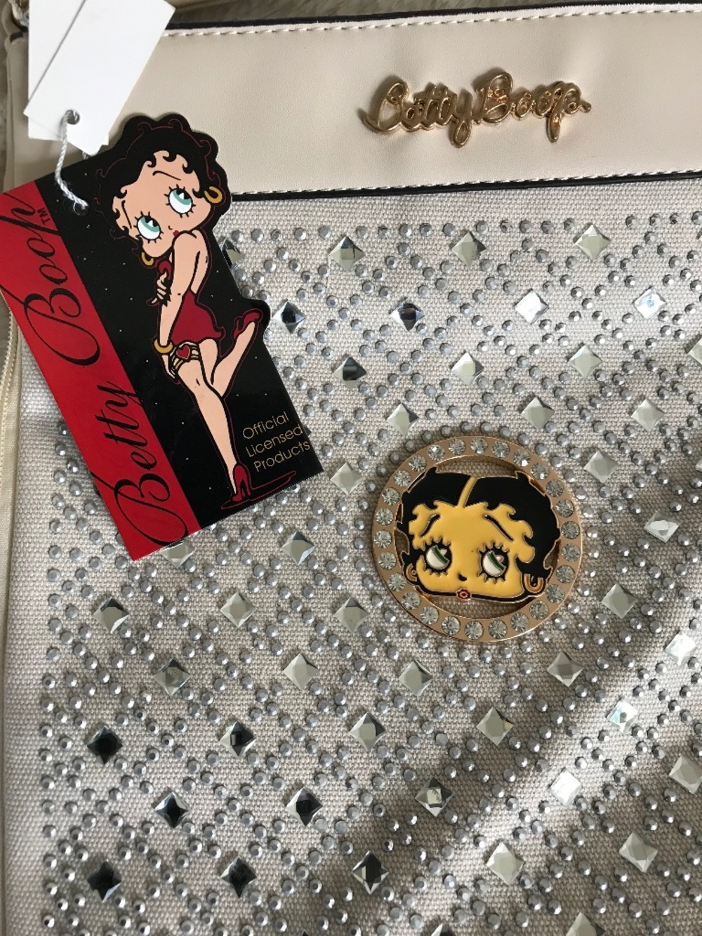 NEW BETTY BOOP BLING SHOULDER /CROSS BODY EXPANDING BAG SIDE ZIPPERS ENLARGE BAG